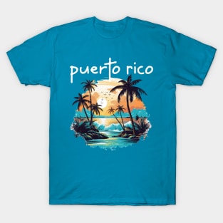 Puerto Rico - Beach Scene (White Lettering) T-Shirt
